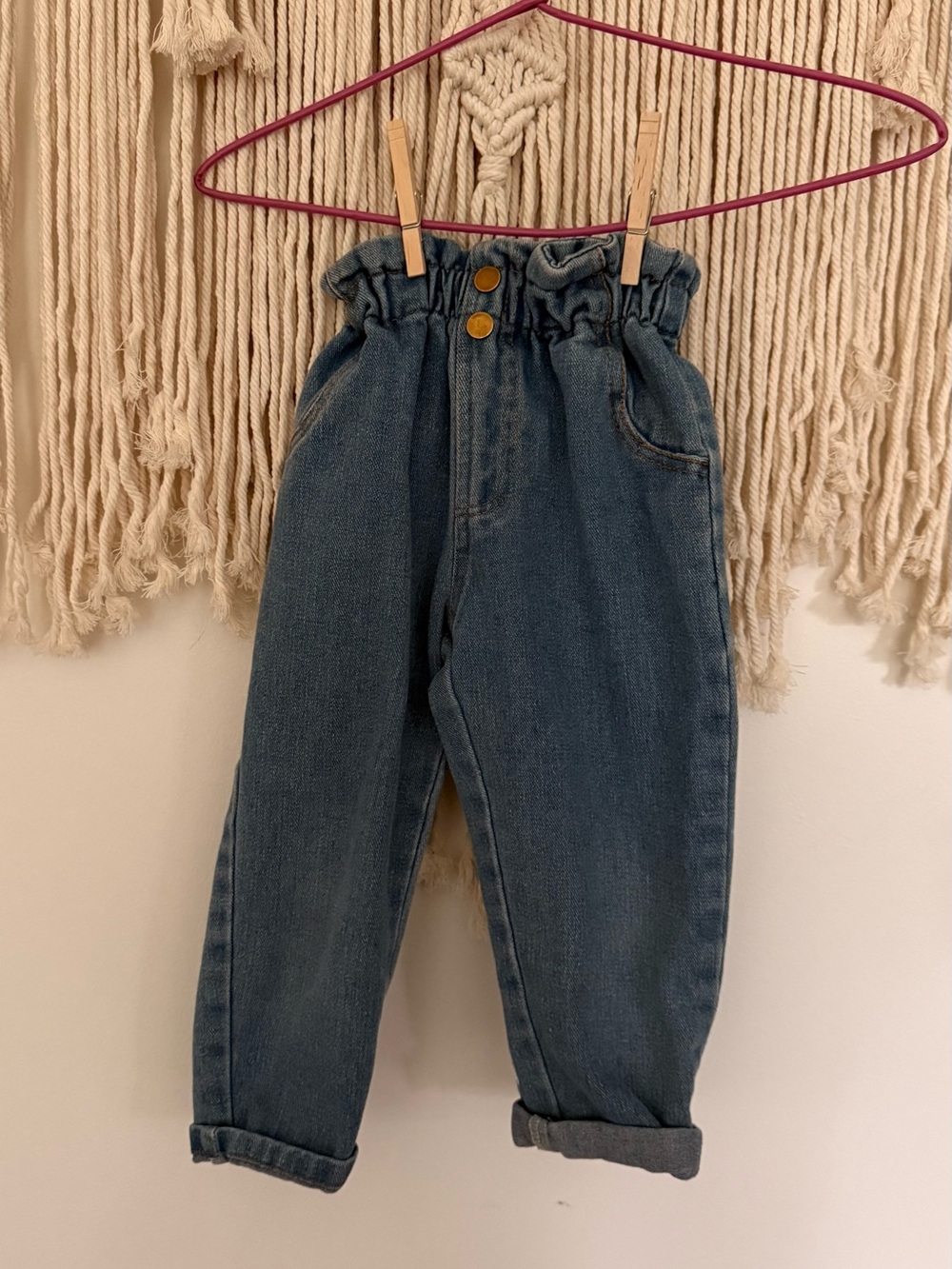 Girls' Paperbag Waist Denim Jeans - Blue